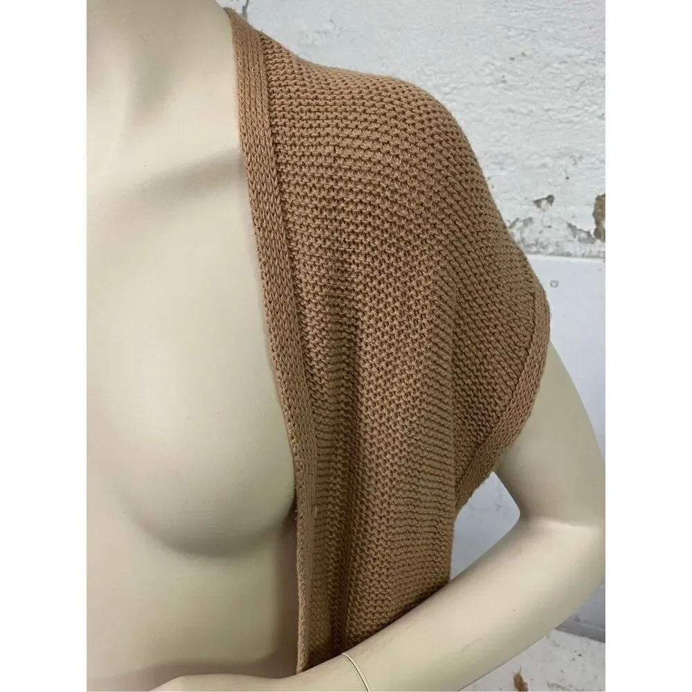 OLD NAVY Y2K Brown Bohemian Crochet with Fringe Sleeveless Sweater Wrap Size XS